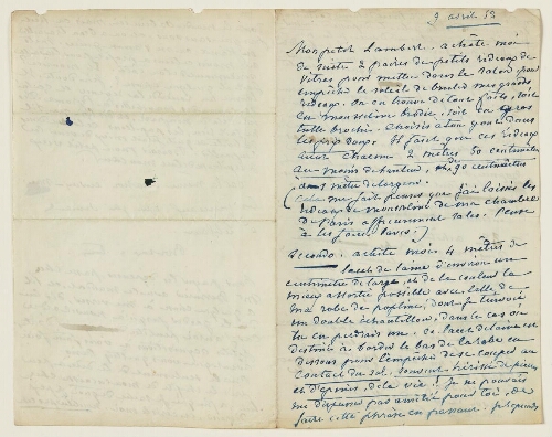 Lettre du 9 avril 1852 de George Sand à Eugène Lambert