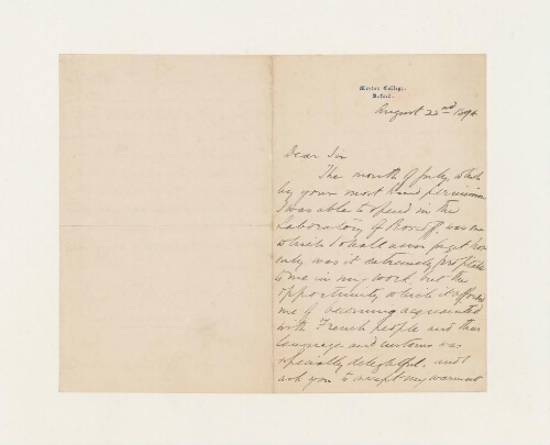 Correspondance d'Edward Alfred Minchin et Henri de Lacaze-Duthiers