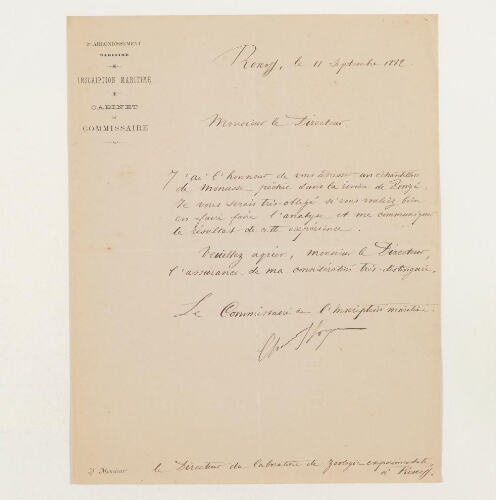 Correspondance de l'Inscription maritime et Henri de Lacaze-Duthiers