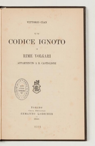 Un codice ignoto di rime volgari appartenuto a B. Castiglione