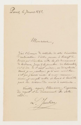 Correspondance de Louis Joubin et Henri de Lacaze-Duthiers