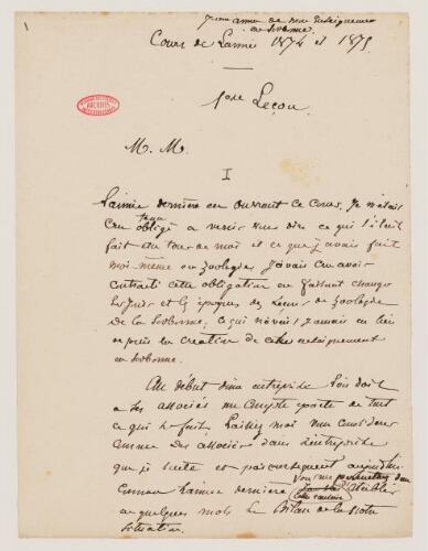1ère leçon, 7ème année d'enseignement en Sorbonne, 1874 - Cours d'ouverture de l'année 1874-1875.