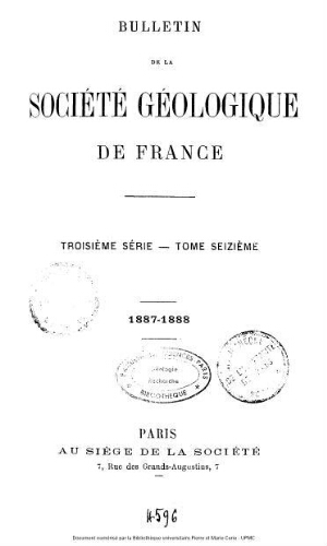 Bulletin de la Société géologique de France, 3ème série, tome 16