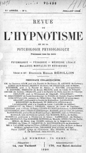 Revue de l'hypnotisme et de la psychologie physiologique, Tome 11