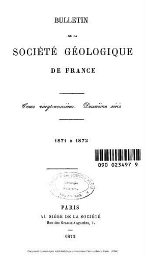 Bulletin de la Société géologique de France, 2ème série, tome 29