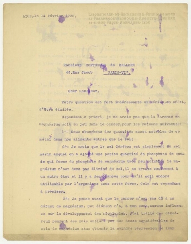 Correspondance d'Auguste Lumière à Robert de Montessus de Ballore