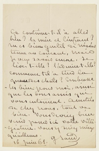 Lettre du 16 juin 1868 de George Sand à Eugène Lambert