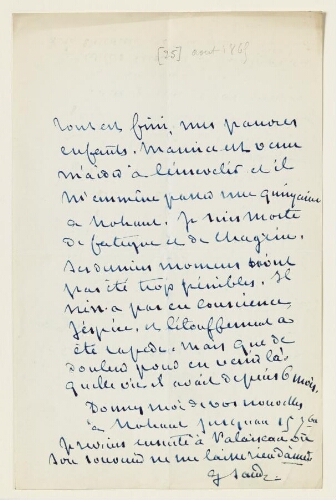 Lettre du 25 août 1865 de George Sand à Eugène Lambert