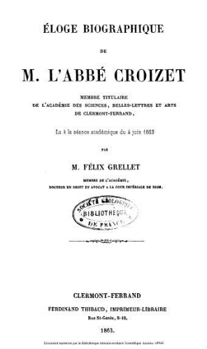Éloge biographique de M. l'abbé Croizet