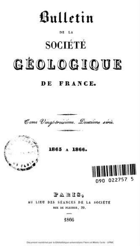 Bulletin de la Société géologique de France, 2ème série, tome 23
