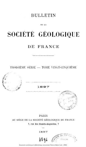 Bulletin de la Société géologique de France, 3ème série, tome 25