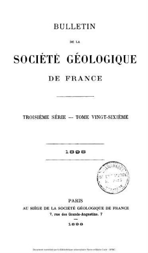 Bulletin de la Société géologique de France, 3ème série, tome 26