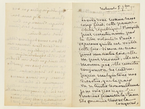 Lettre du 5 septembre 1870 de George Sand à Esther et Eugène Lambert