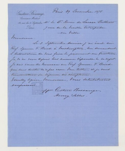 Correspondance de Gustave Bossange et Henri de Lacaze-Duthiers