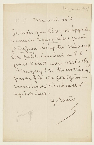 Lettre du 26 janvier 1870 de George Sand à Esther et Eugène Lambert