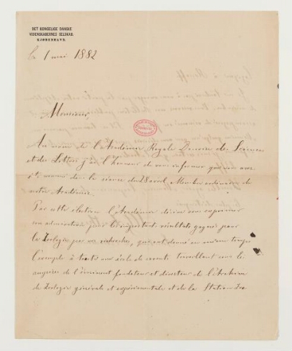 Correspondance de l'Académie royale danoise des sciences et des lettres et Henri de Lacaze-Duthiers