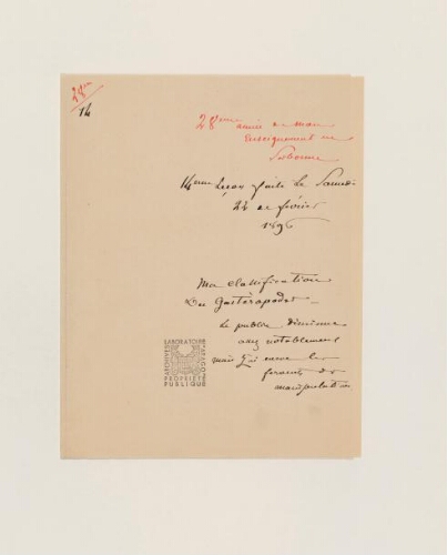 14ème leçon, 28ème année d'enseignement en Sorbonne, 22 février 1896 - Ma classification des Gastéropodes.