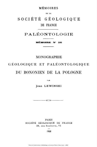 Monographie géologique et paléontologie du Bononien de la Pologne