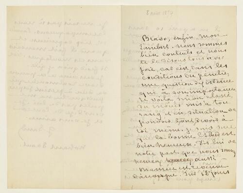 Lettre du 8 août 1874 de George Sand à Eugène Lambert