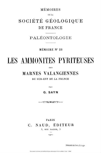 Les Ammonites pyriteuses des marnes valangiennes du Sud-Est de la France