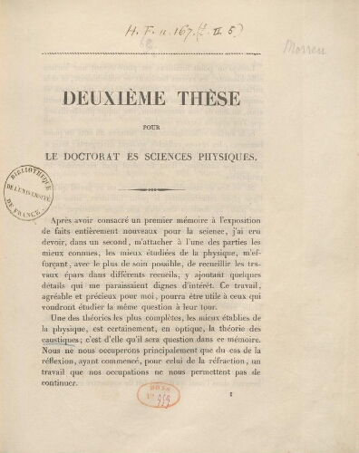 Deuxième thèse pour le doctorat ès sciences physiques par Morren François Auguste
