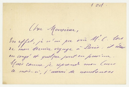 Correspondance de Georges Humbert à Robert de Montessus de Ballore