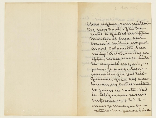Lettre du 12 mars 1869 de George Sand à Esther et Eugène Lambert