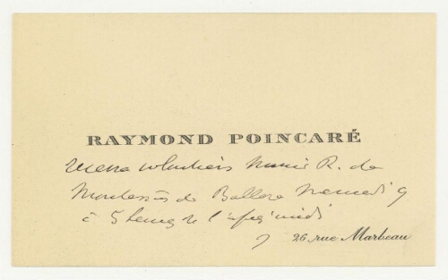 Correspondance de Raymond Poincaré à Robert de Montessus de Ballore