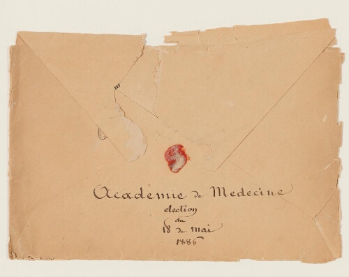 Académie de médecine, élection du 18 mai 1886 : lettres de soutien et de conseil quant à sa candidature à l'Académie de médecine.