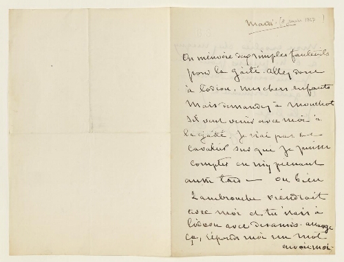 Lettre du 8 janvier 1867 de George Sand à Eugène et Esther Lambert