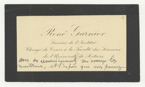 Correspondance de René Garnier à Robert de Montessus de Ballore