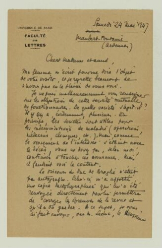 Correspondance adressée à la Revue de littérature comparée 1947