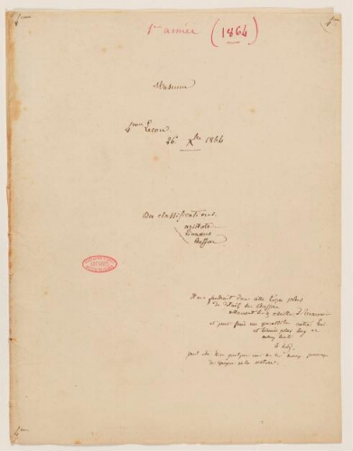 4ème leçon, 1ère année d'enseignement au Museum, 26 décembre 1864 - Des classifications : Aristote, Linnæus, Buffon.