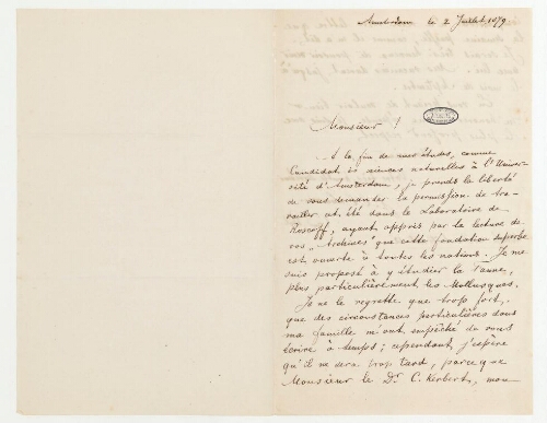 Correspondance de Jan Cornelis Christiaan Loman et Henri de Lacaze-Duthiers