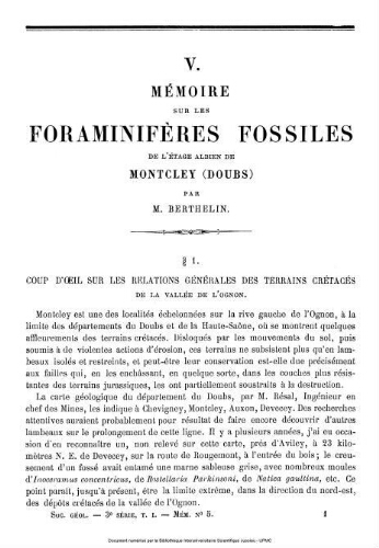 Mémoire sur les foraminifères fossiles de l'étage albien de Montcley : (Doubs)