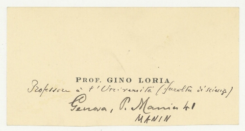 Correspondance de Gino Loria à Robert de Montessus de Ballore