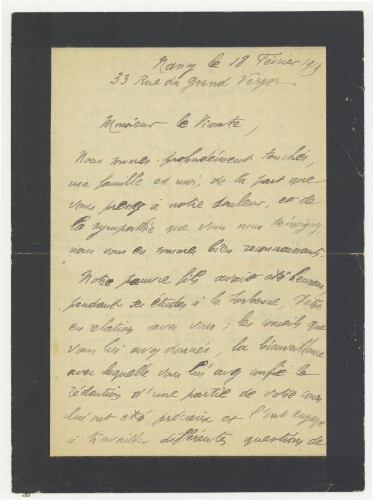 Correspondance d'Henri Vogt à Robert de Montessus de Ballore