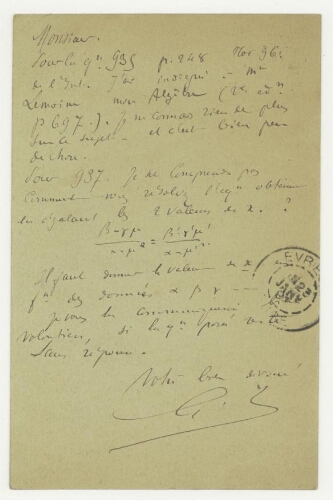 Correspondance d'Armand de Séguier à Robert de Montessus de Ballore