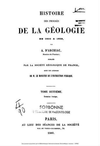 Histoire des progrès de la géologie de 1834 à [1859]. Tome 8 : formation triasique