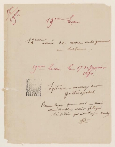 19ème leçon, 12ème année d'enseignement en Sorbonne, 17 janvier 1880 - Système nerveux des Gastéropodes.