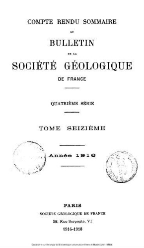 Bulletin de la Société géologique de France, 4ème série, tome 16