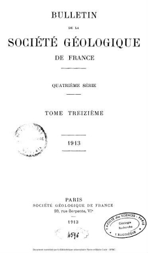Bulletin de la Société géologique de France, 4ème série, tome 13