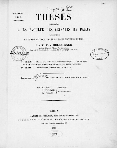Résumé des opérations exécutées jusqu'à la fin de 1911 pour la description géométrique détaillée des Alpes françaises