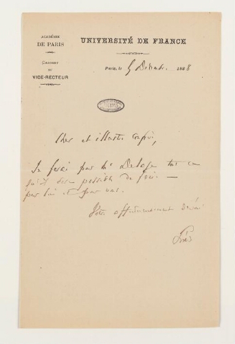 Correspondance de l'Académie de Paris et Henri de Lacaze-Duthiers