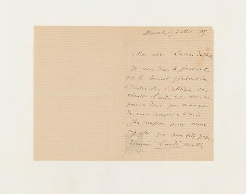 Correspondant non-identifié - 19 juillet 1885