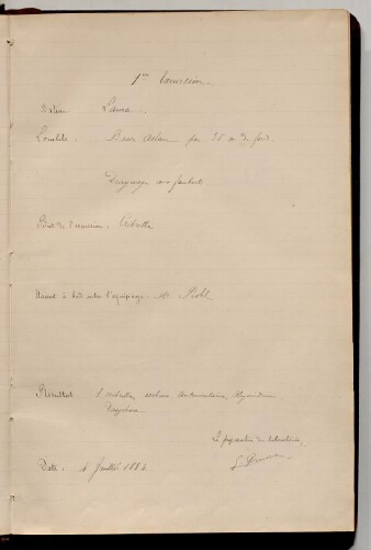 Registre de la station de Roscoff - Journal des sorties en mer sur les navires, 1884-1897.