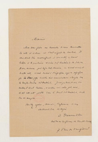 Correspondance d'Arsène Darmesteter et Henri de Lacaze-Duthiers