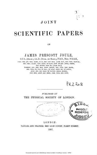 The scientific papers of James Prescott Joule. Volume 2, Joint scientific papers