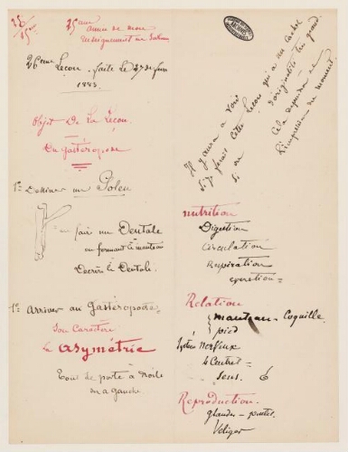 26ème leçon, 15ème année d'enseignement en Sorbonne, 27 février 1883 - Du Gastéropode.