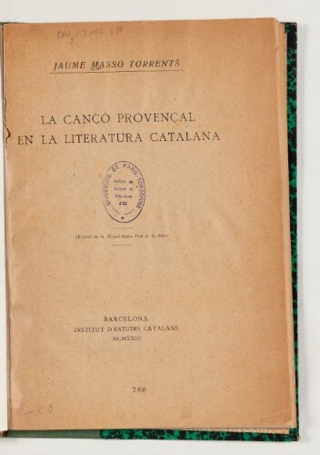 La canço provençal en la literatura catalana